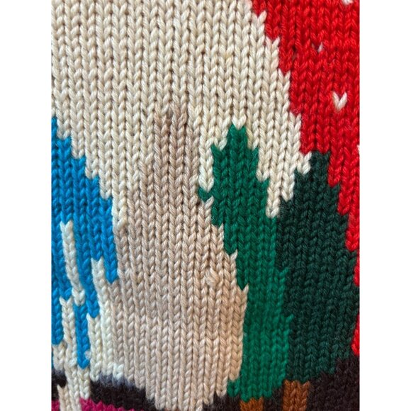 Vintage Hand Knit Red Intarsia Turtleneck Sweater Outdoor Scene Retro Ski Lodge - Picture 4 of 5